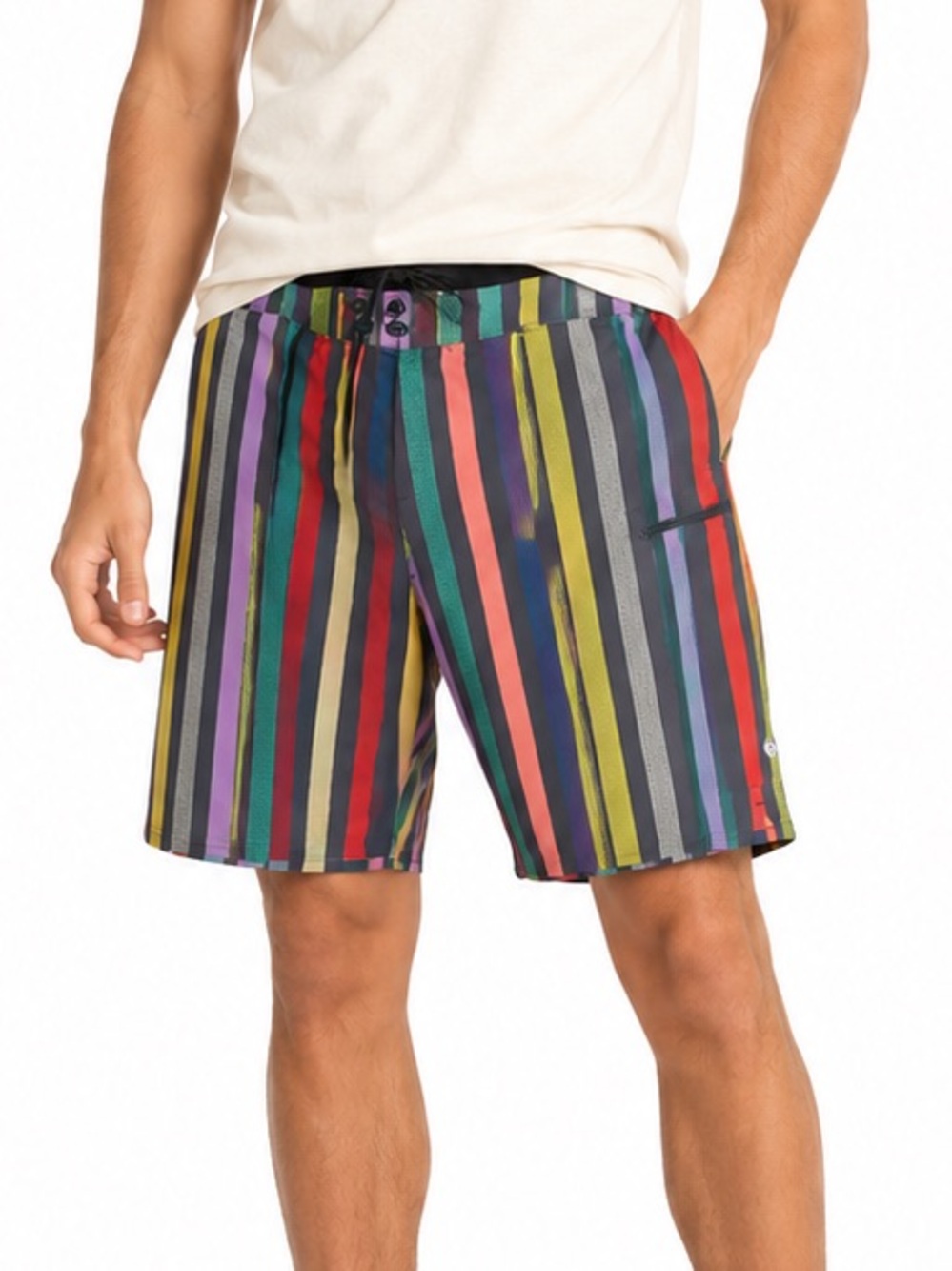 Lululemon Multi Stripe Board Shorts Performance Swim Trunks Mens 36 Quick Dry